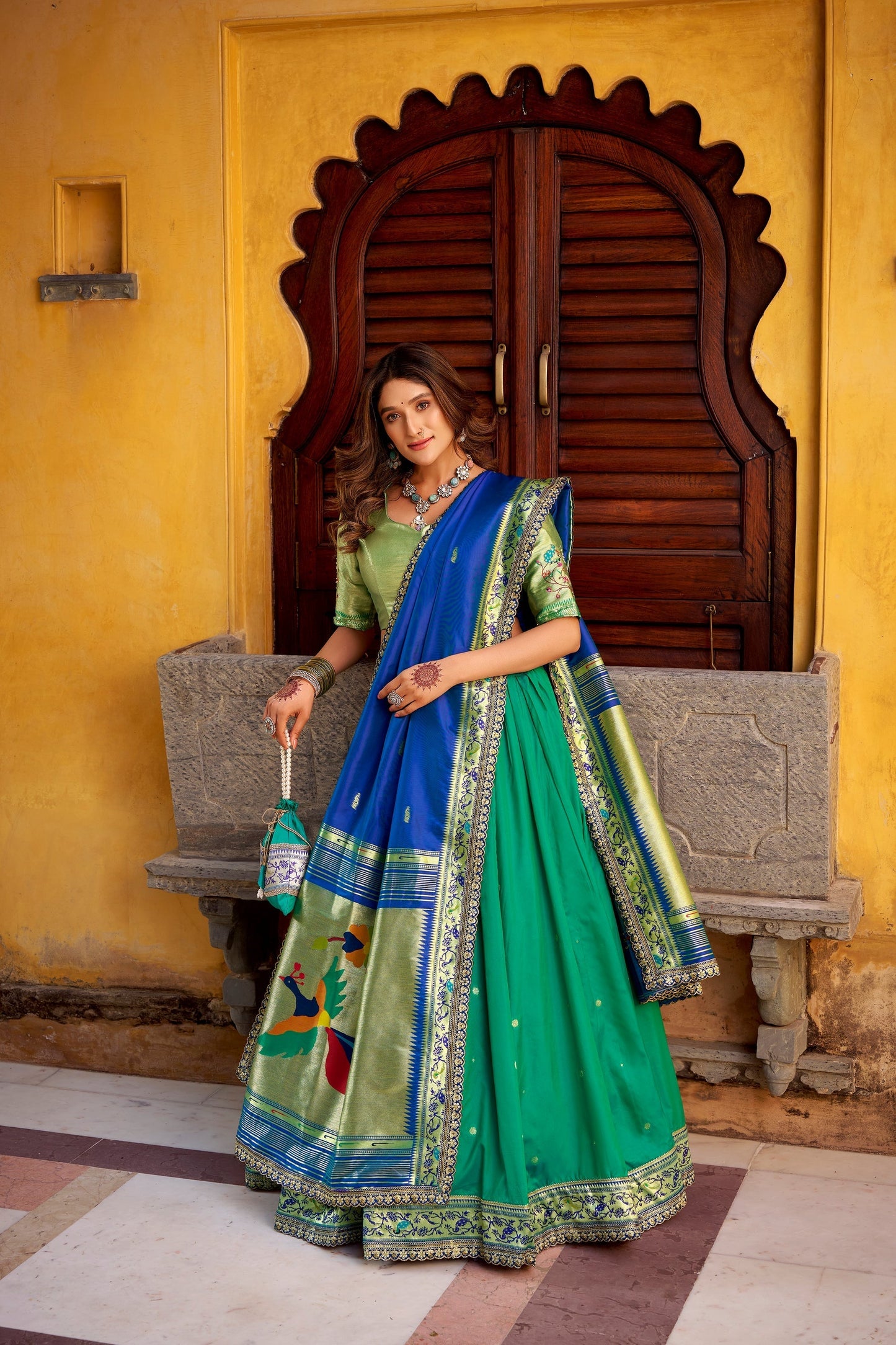 PAITHANI SPECIAL SOFT SILK ZARI WEAVING LEHENGA CHOLI WITH DUPATTA AND BATWA (TT02)