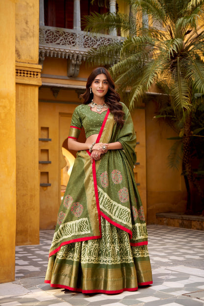 OCCASION SPECIAL DOLA SILK BATIK PRINTED LEHENGA CHOLI WITH DUPATTA (TT09)