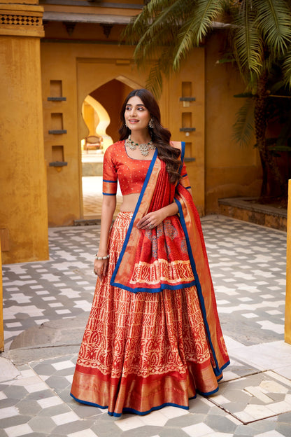 OCCASION SPECIAL DOLA SILK BATIK PRINTED LEHENGA CHOLI WITH DUPATTA (TT09)