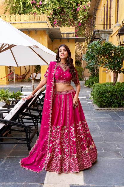 WEDDING SPECIAL NATURAL SILK SEQUINS AND THEREAD EMBROIDERED LEHENGA CHOLI WITH DUPATTA (TT14)