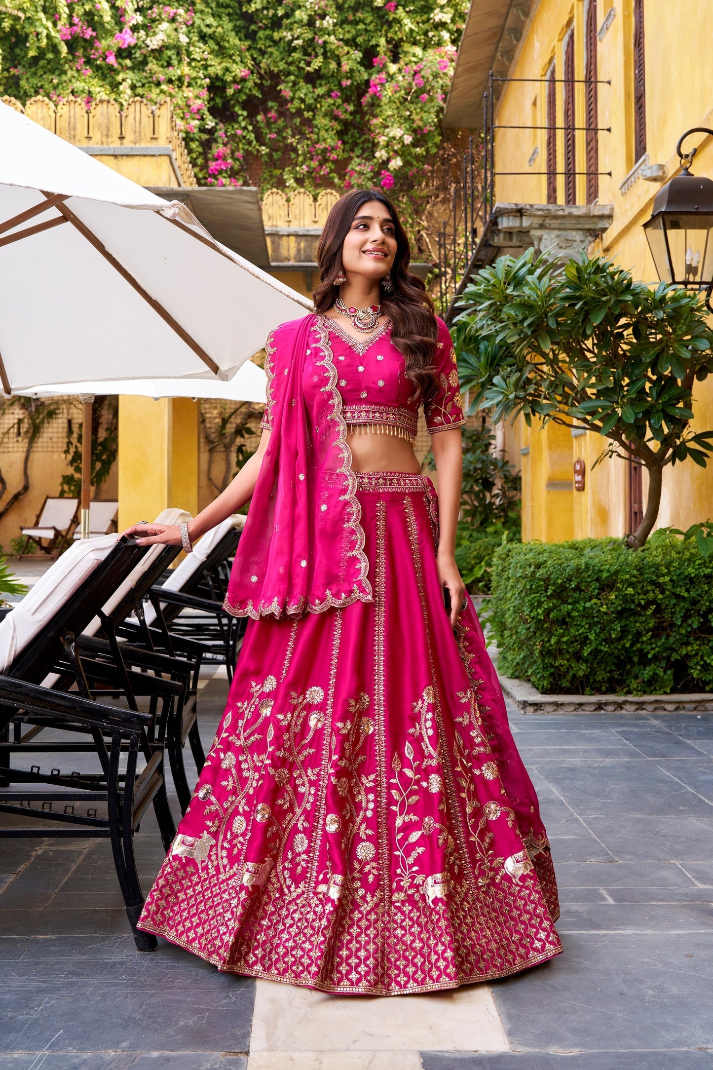 WEDDING SPECIAL NATURAL SILK SEQUINS AND THEREAD EMBROIDERED LEHENGA CHOLI WITH DUPATTA (TT14)