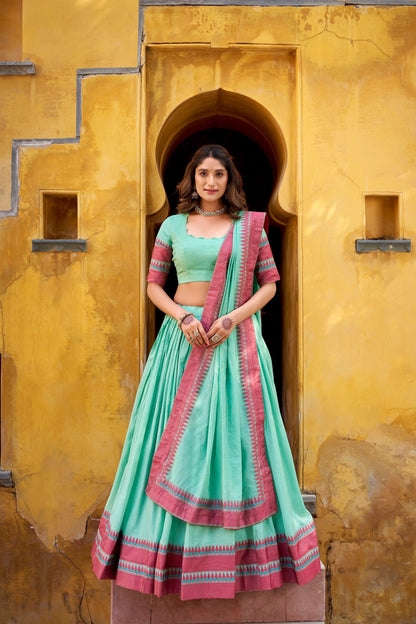 OCCASION SPECIAL PURE CHANDERI THREAD WORK LEHENGA CHOLI WITH DUPATTA (TT15)
