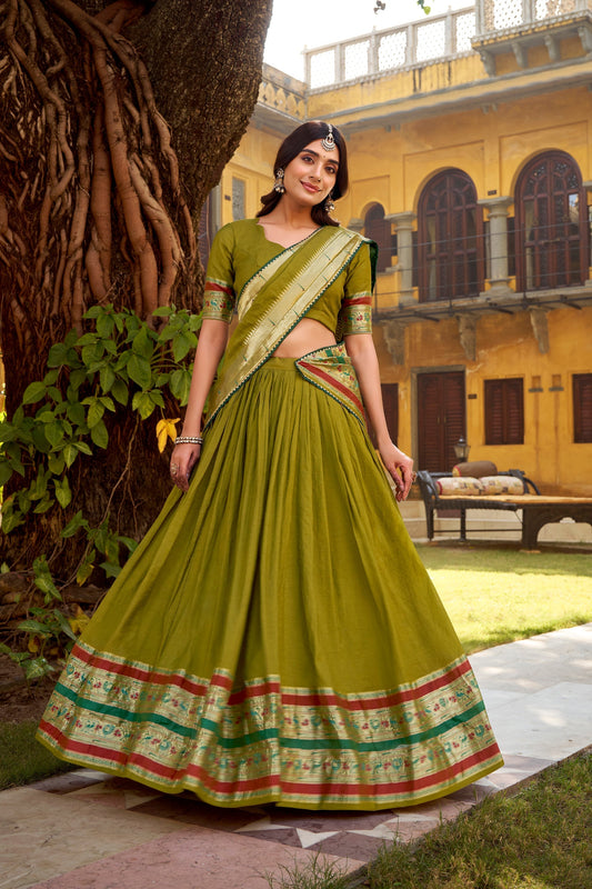 OCCASION SPECIAL PURE CANDERI ZARI WEAVING LEHENGA CHOLI WITH DUPATTA (TT03)
