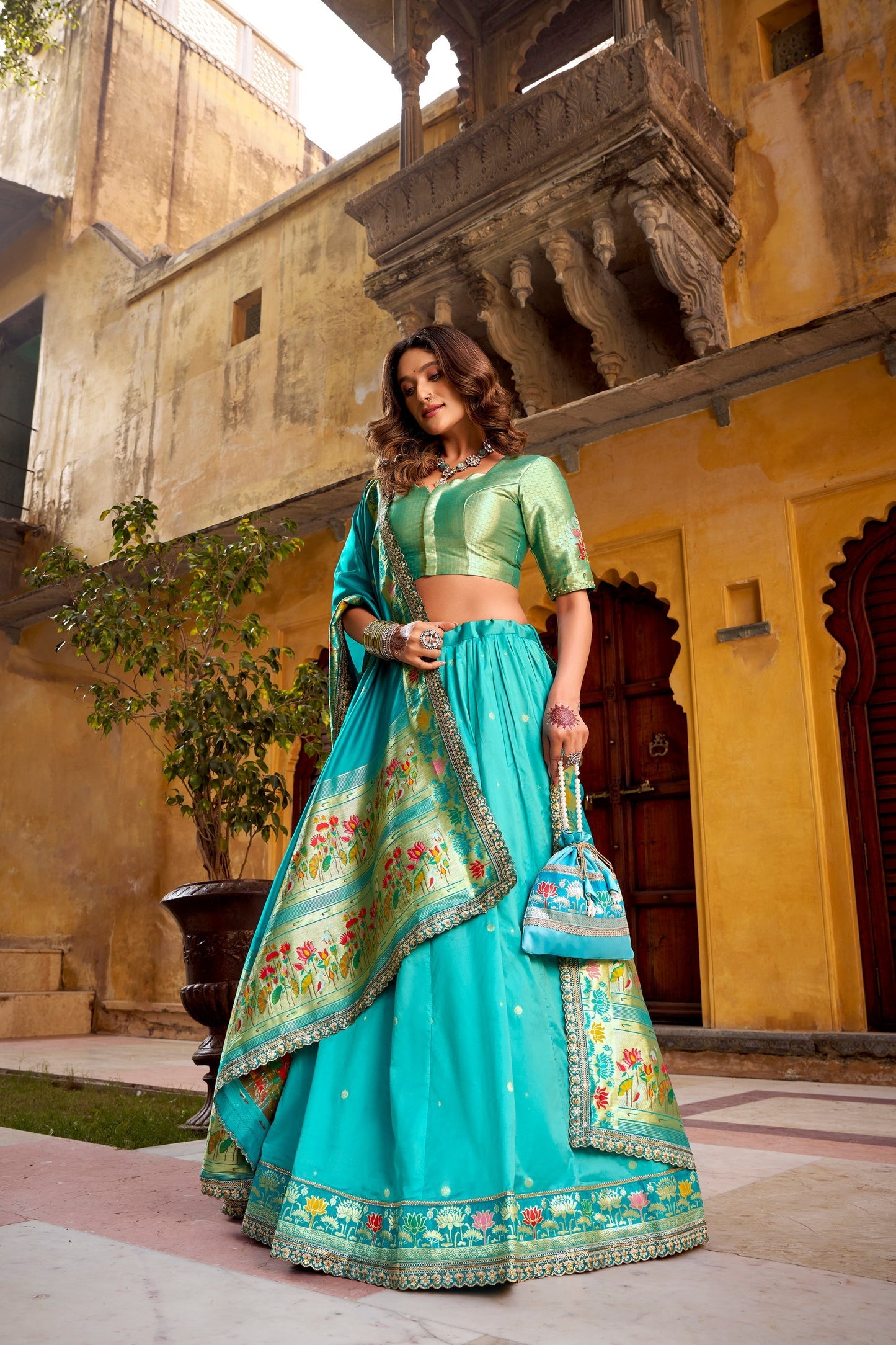 PAITHANI SPECIAL SOFT SILK ZARI WEAVING LEHENGA CHOLI WITH DUPATTA AND BATWA (TT02)