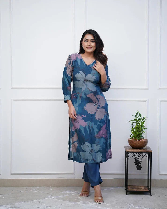 💃Enjoy New Floral Kurta Pant set with amazing lace Work ❤️(RD03)