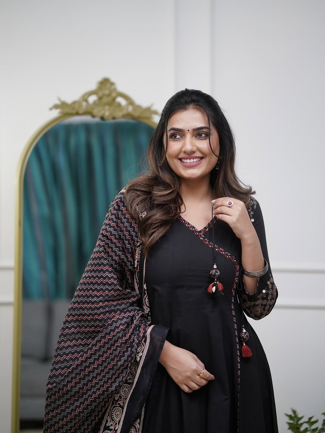Ajrakh-Inspired Anarkali Set with Printed Dupatta S(RD29)