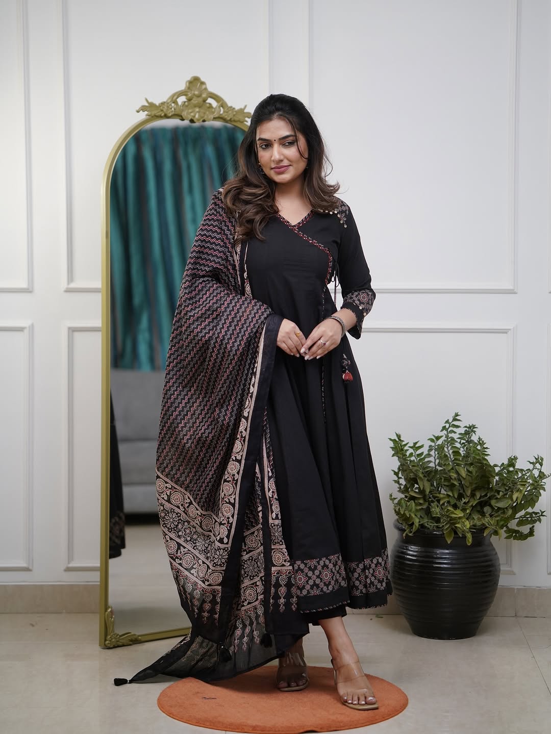 Ajrakh-Inspired Anarkali Set with Printed Dupatta S(RD29)