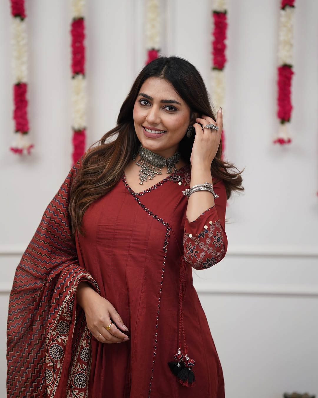 Ajrakh-Inspired Anarkali Set with Printed Dupatta S(RD29)