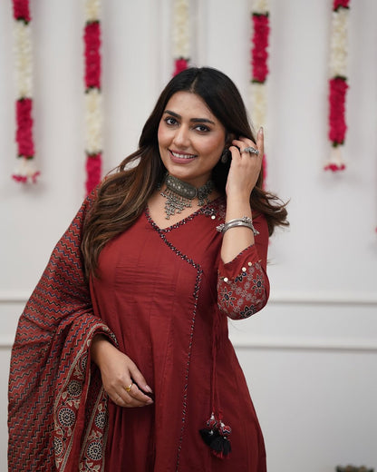 Ajrakh-Inspired Anarkali Set with Printed Dupatta S(RD29)