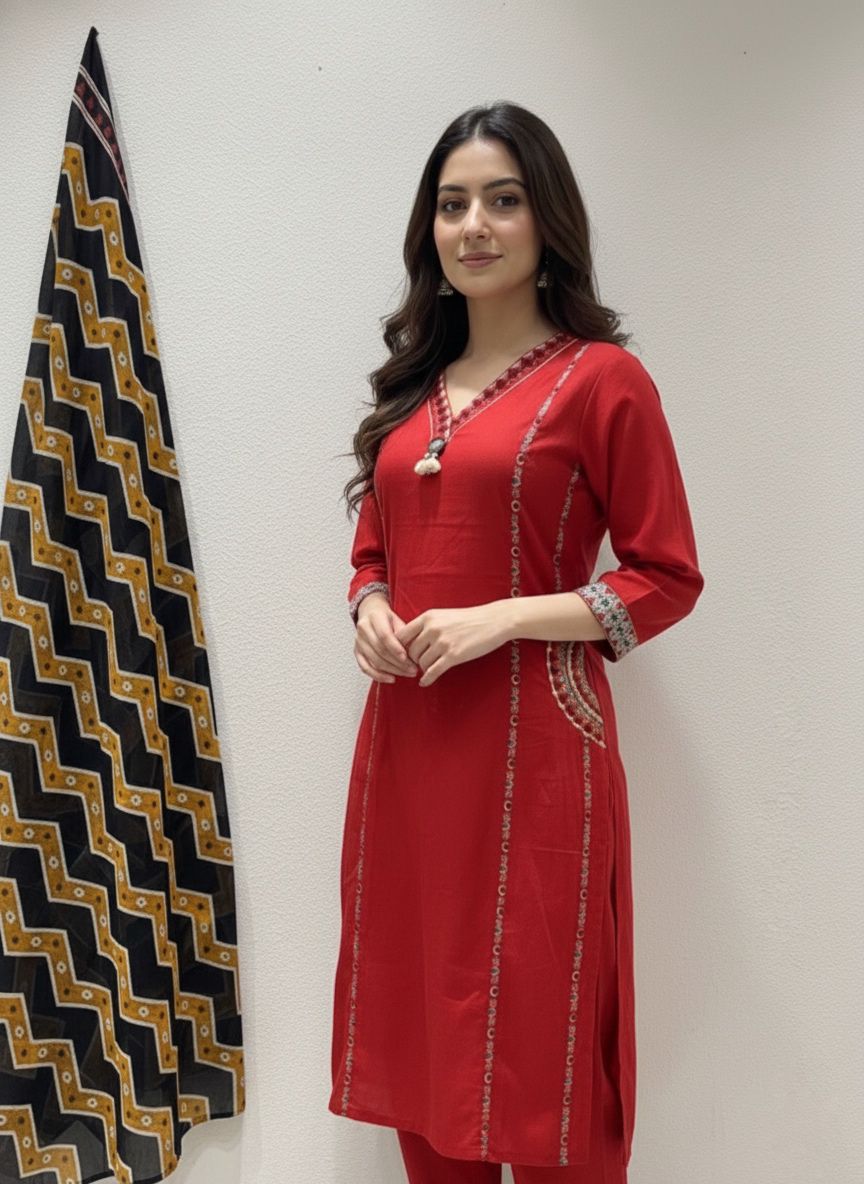 Women’s Embroidered Kurta Pant Set with Dupatta (RD33)